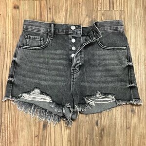 PACSUN Womens Vintage High Rise Button Fly Jean Shorts SIZE 28 Black Distressed